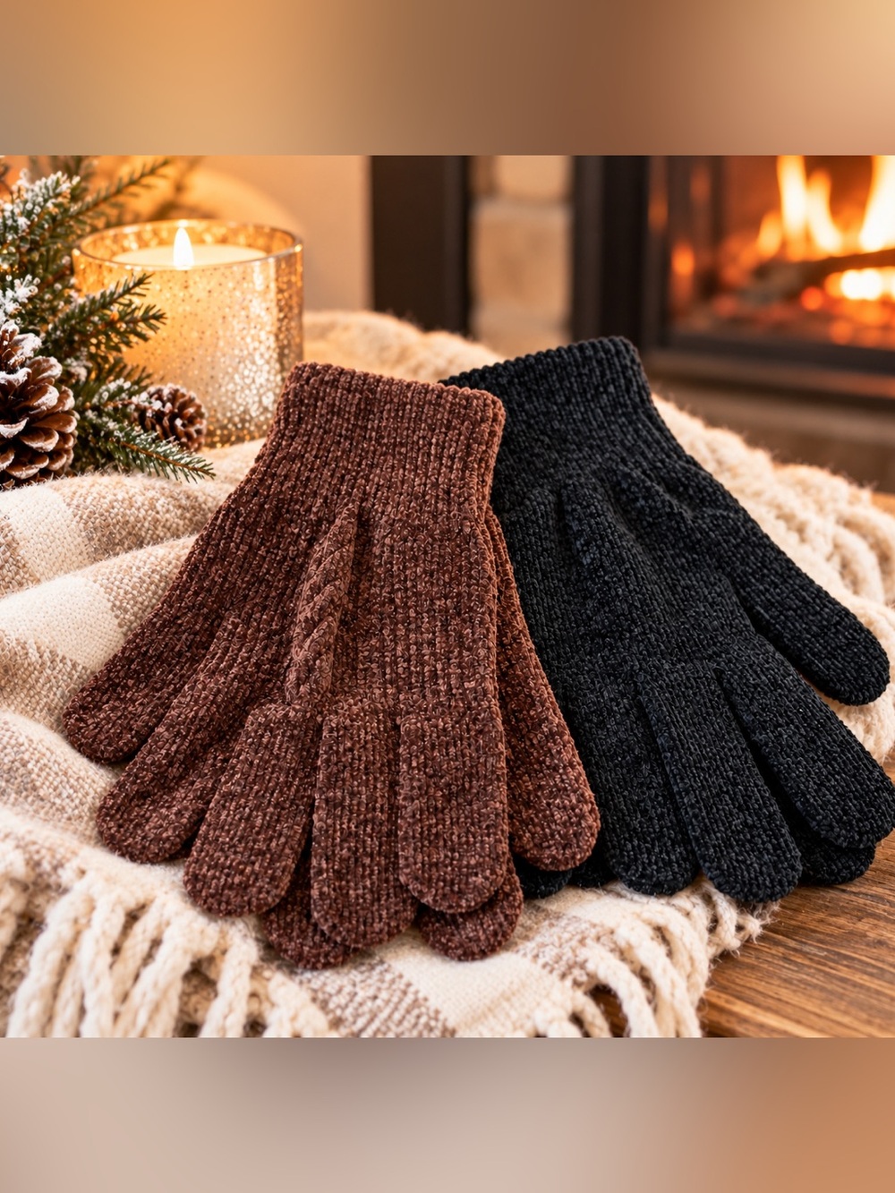 Tahari 2 Pair Soft Knit Gloves Brown Black NWT Gift Set